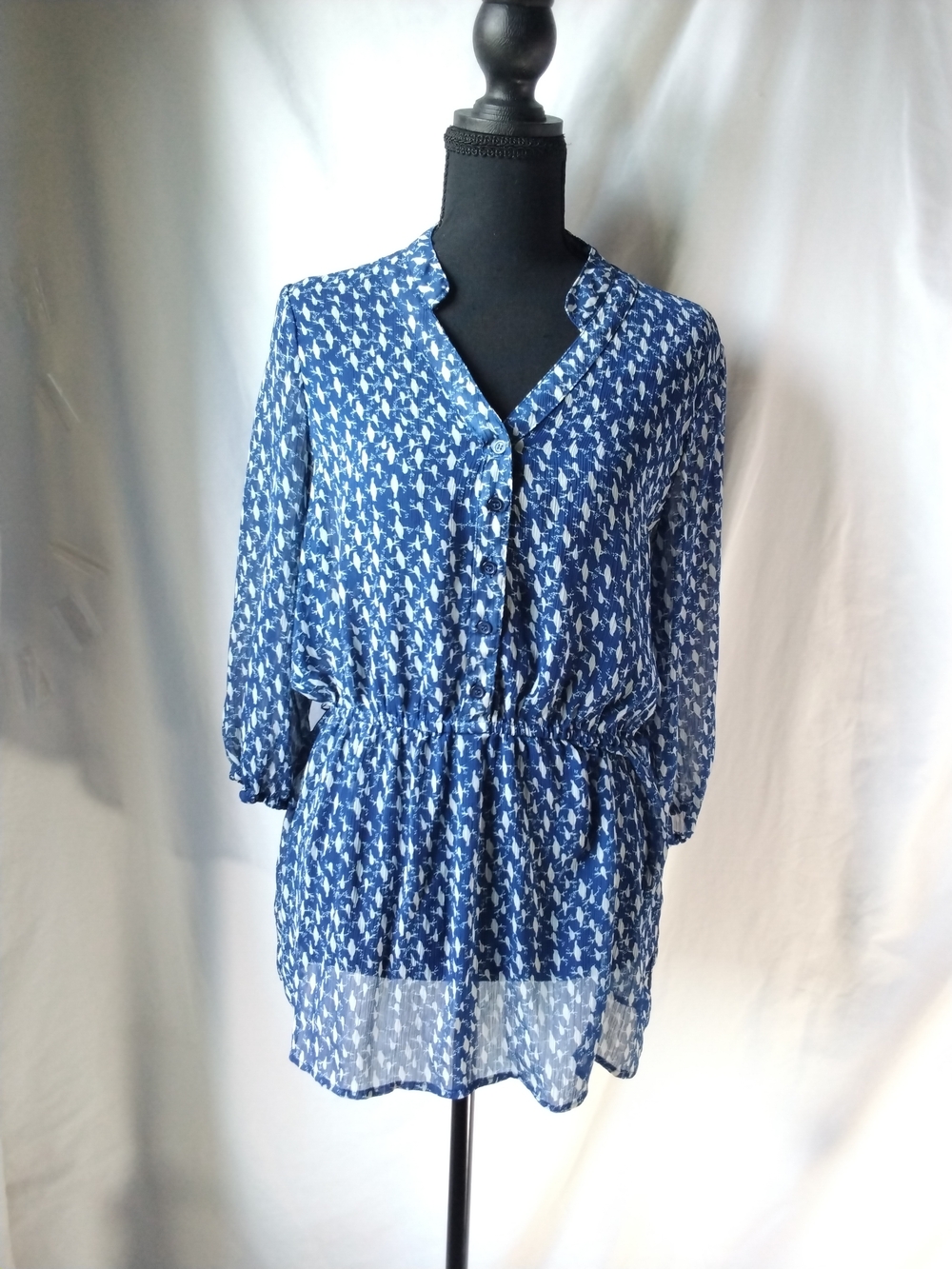 Mossimo Supply Co. Blue Printed Button-Front Tie-Waist Tunic